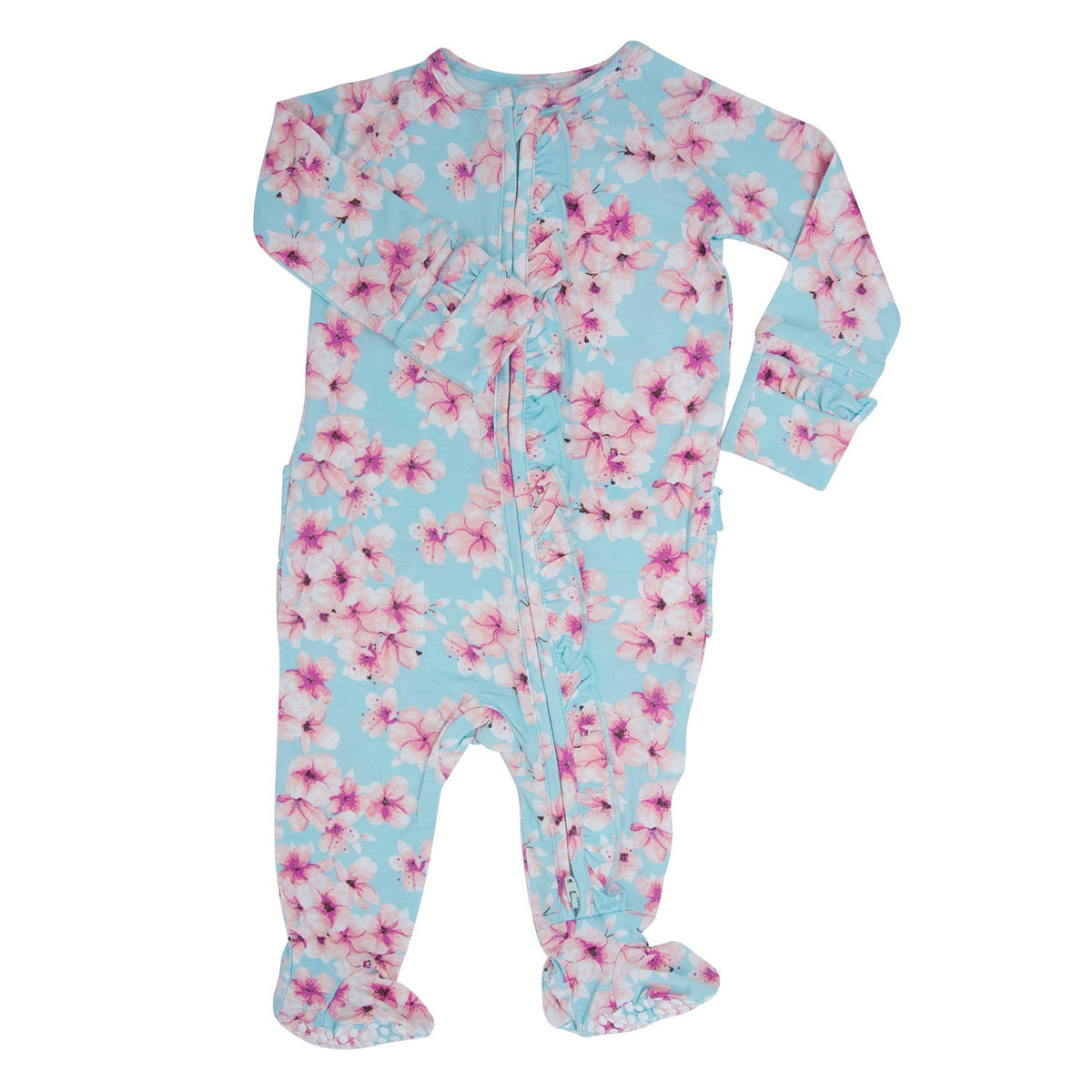 Pretty Pink Floral Ruffle Footie by Sweet Bamboo