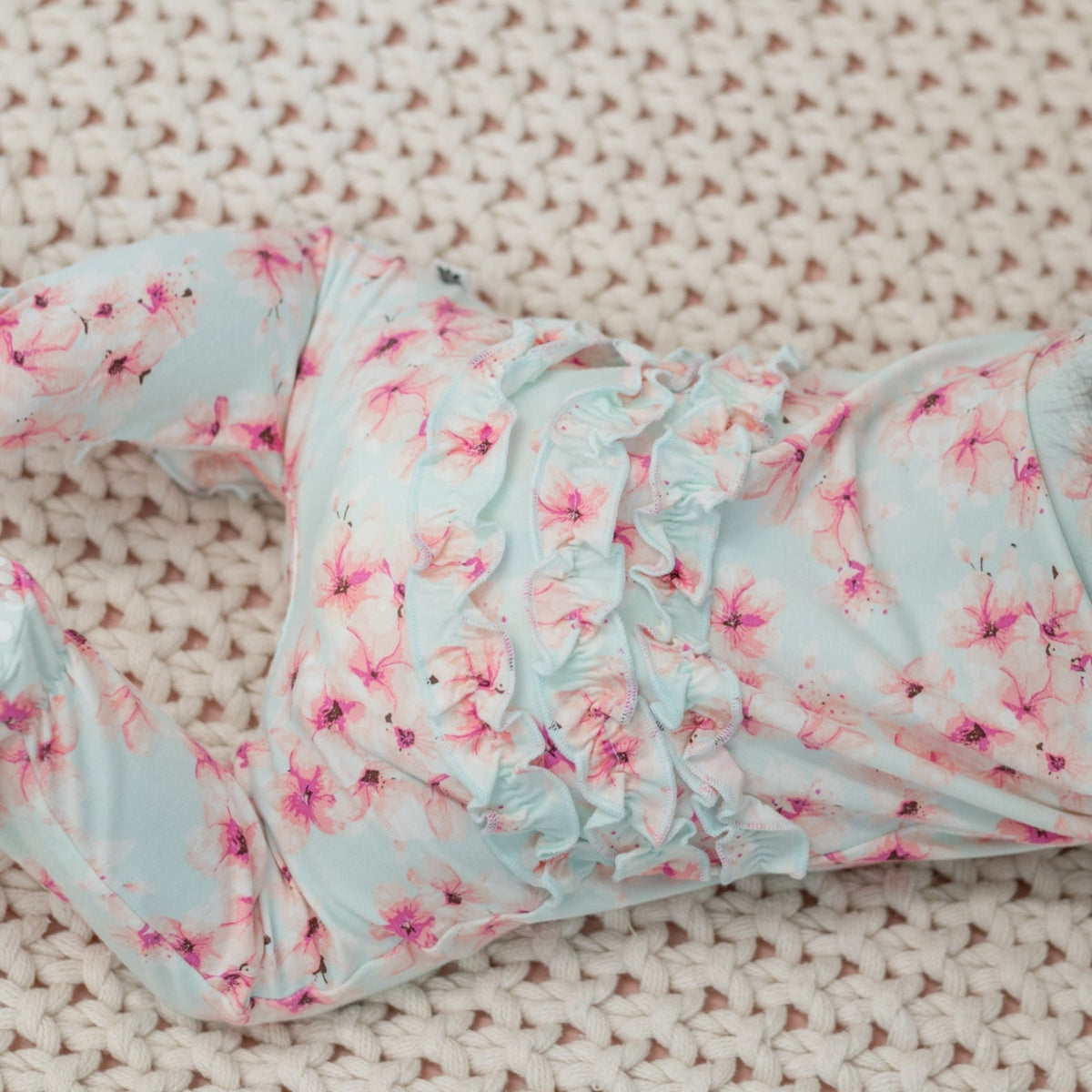 Pretty Pink Floral Ruffle Footie by Sweet Bamboo