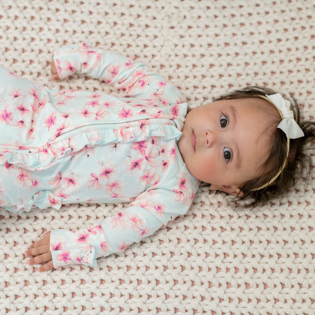 Pretty Pink Floral Ruffle Footie by Sweet Bamboo