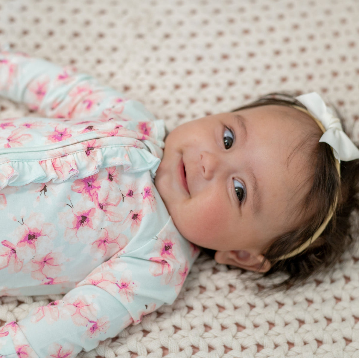 Pretty Pink Floral Ruffle Footie by Sweet Bamboo