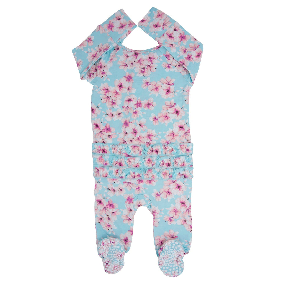 Pretty Pink Floral Ruffle Footie by Sweet Bamboo