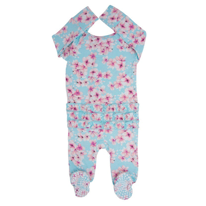 Pretty Pink Floral Ruffle Footie by Sweet Bamboo