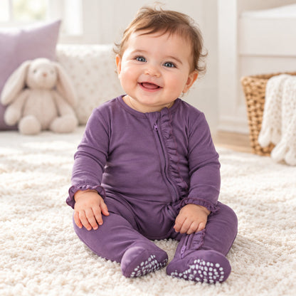 Deep Purple Ruffle Footie by Sweet Bamboo