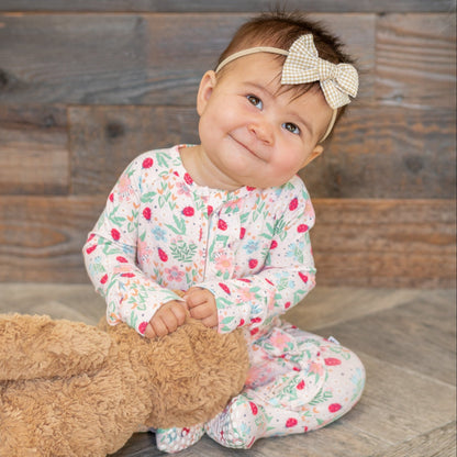 Ladybug Flower Garden Ruffle Baby Footie by Sweet Bamboo