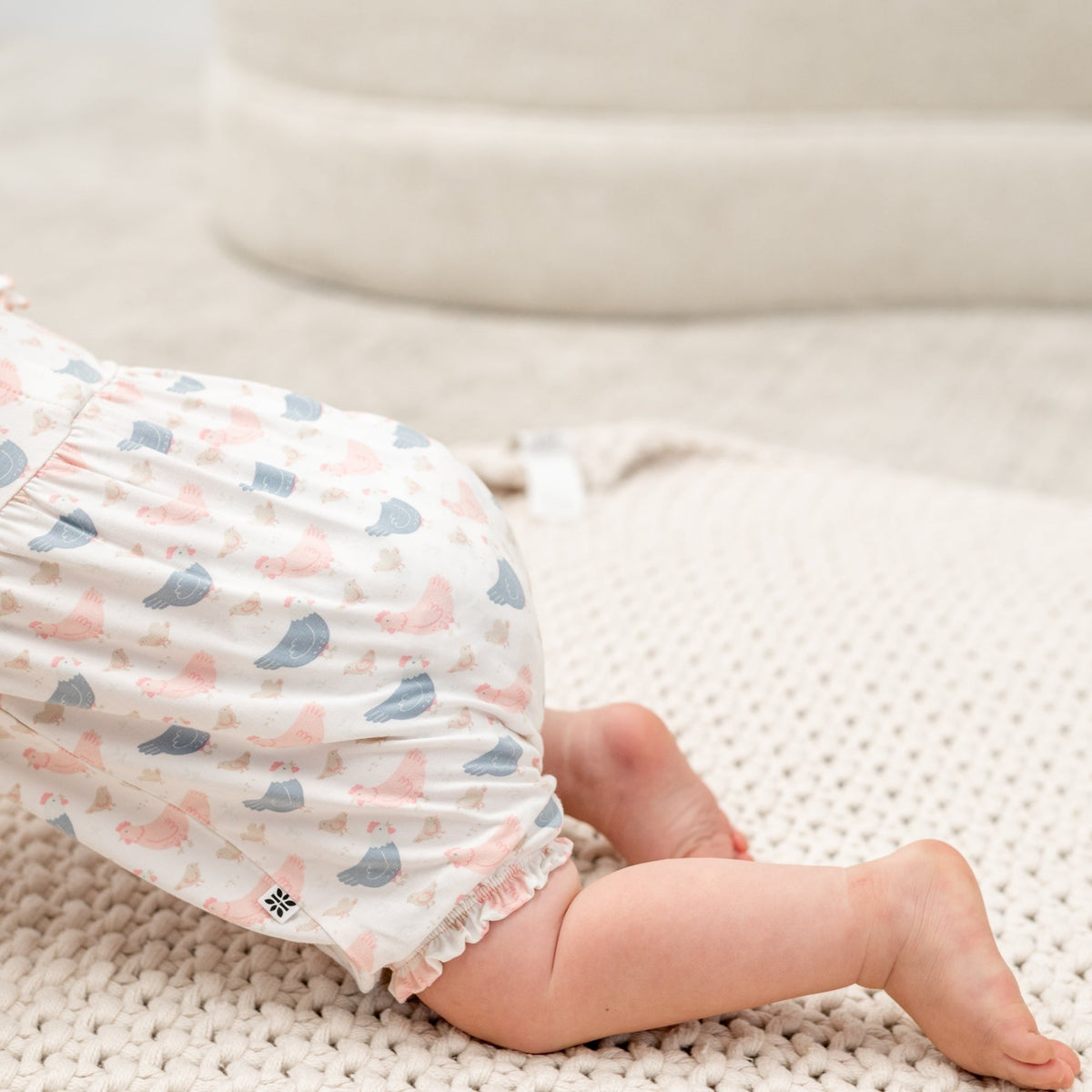 Pink Farm Hens Bamboo Ruffle Romper by Sweet Bamboo