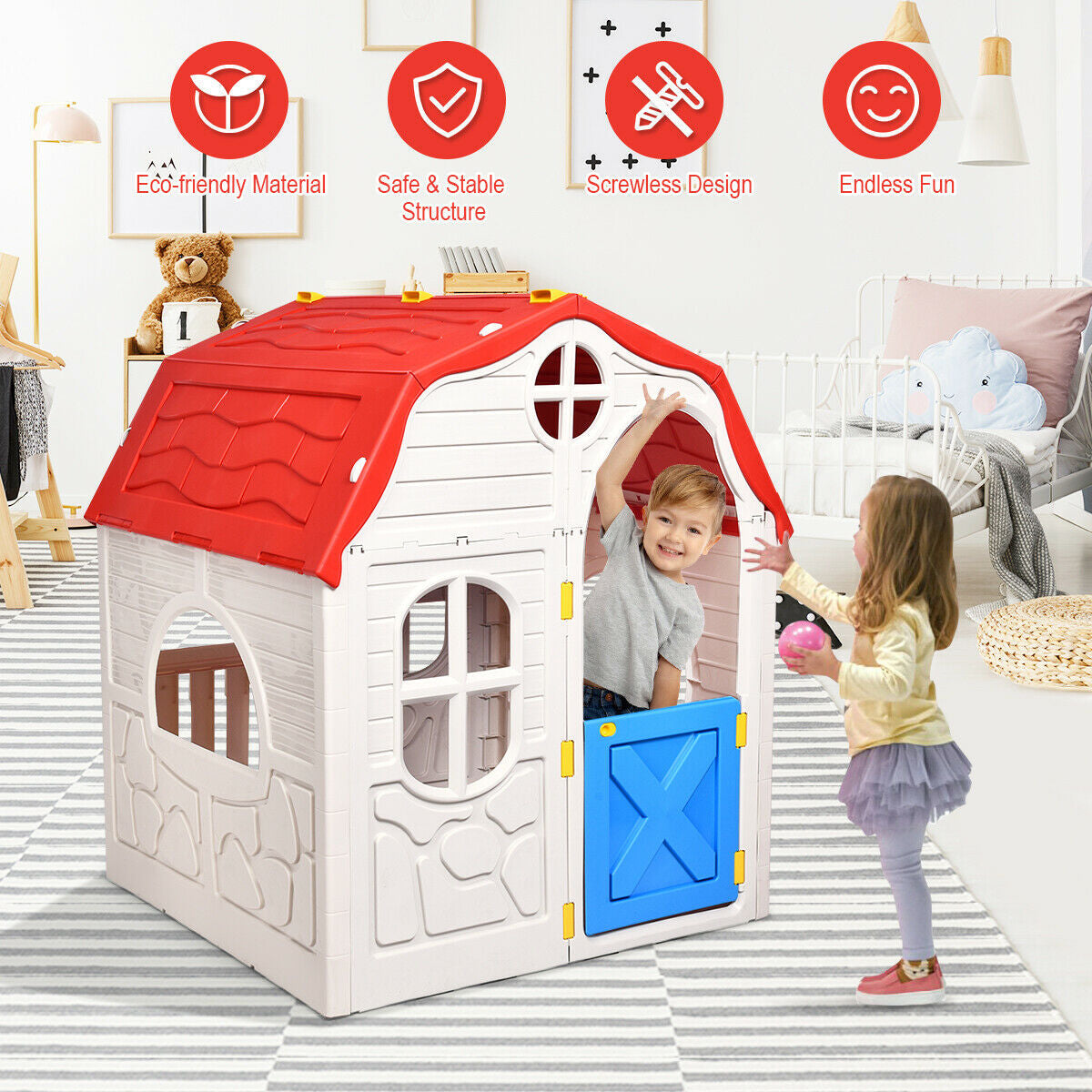 Kids Cottage Playhouse Foldable Plastic Indoor Outdoor Toy by GBruno Store