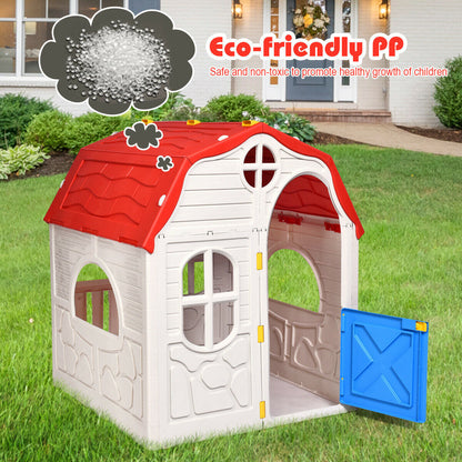 Kids Cottage Playhouse Foldable Plastic Indoor Outdoor Toy by GBruno Store