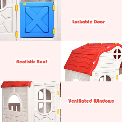 Kids Cottage Playhouse Foldable Plastic Indoor Outdoor Toy by GBruno Store