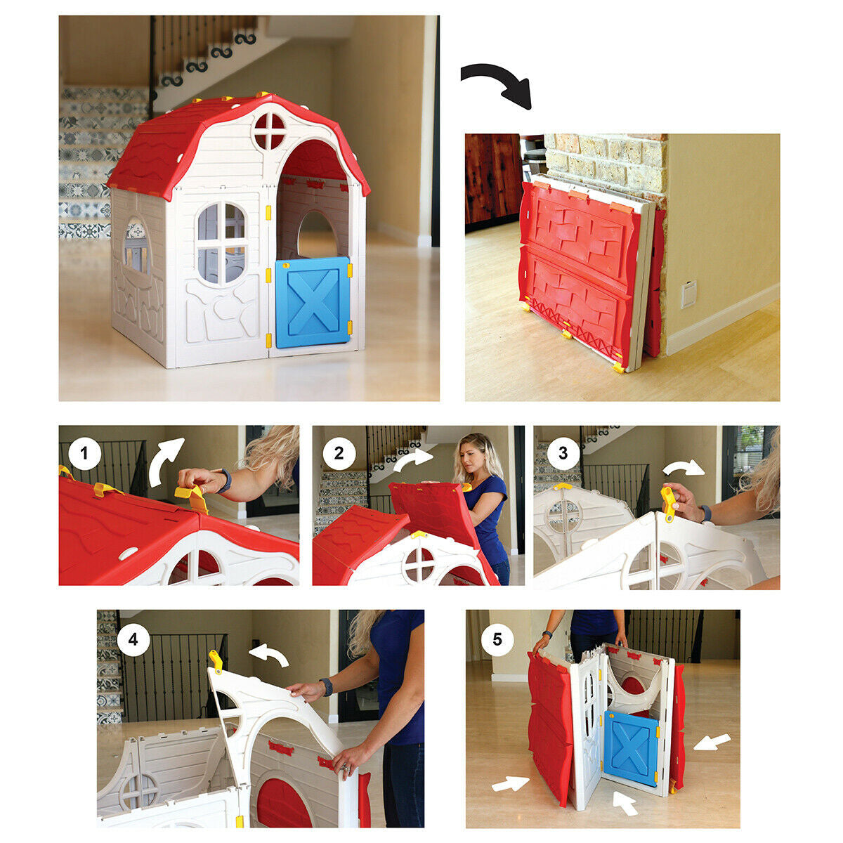 Kids Cottage Playhouse Foldable Plastic Indoor Outdoor Toy by GBruno Store