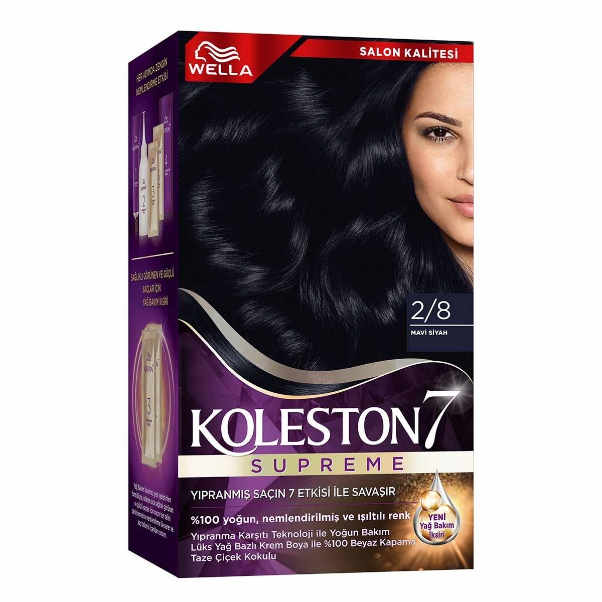 Wella Koleston Supreme Blue Black Hair Dye 2/8: Intense Color, Gray Coverage & Conditioning - At-Home Permanent Hair Color Kit by Beauty Care Bag