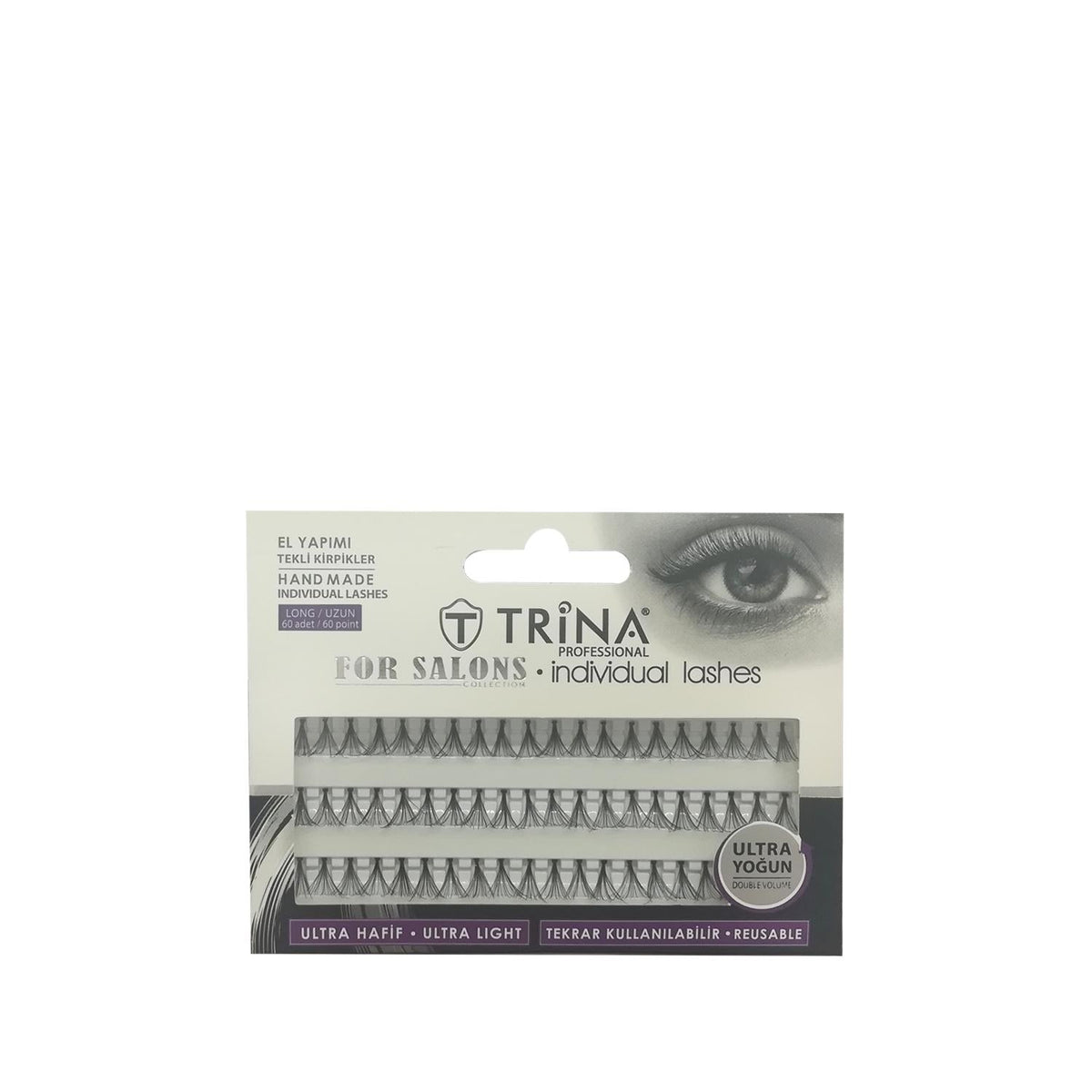 Trina Handmade Individual False Eyelashes - Long, 60 Count - Enhances Natural Beauty with Customizable, Dramatic Lashes by Beauty Care Bag