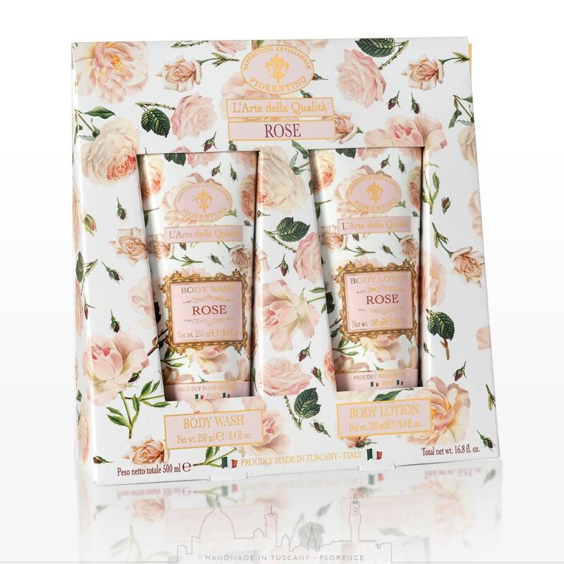 Saponificio Artigianale Fiorentino Rose Shower Gel & Body Lotion Set 2x250ml by Beauty Care Bag