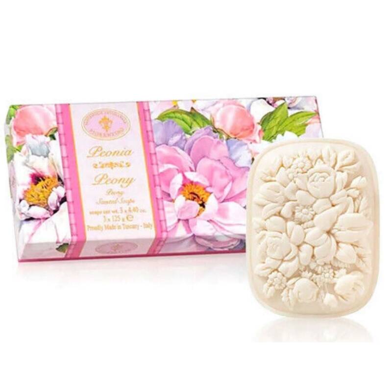 Saponificio Artigianale Fiorentino Peony Soap Set 3 x 125g by Beauty Care Bag