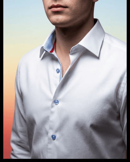 Scott// Cotton Knit-Stretch Button-Up Shirt With Contrast Details // White // Tailored Fit (Fitted)Shirts & TopsTorqelo.com