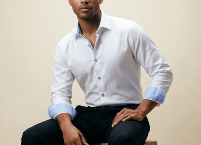 Scott// Cotton Knit-Stretch Button-Up Shirt With Contrast Details // White // Tailored Fit (Fitted)Shirts & TopsTorqelo.com
