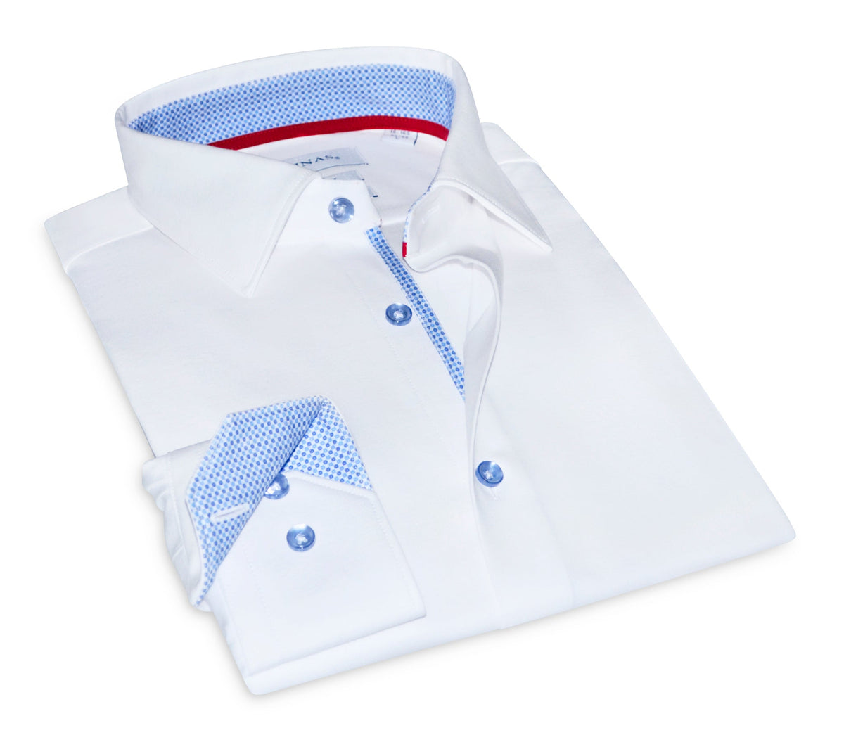Scott// Cotton Knit-Stretch Button-Up Shirt With Contrast Details // White // Tailored Fit (Fitted)Shirts & TopsTorqelo.com