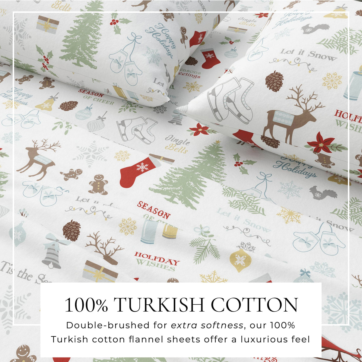 Turkish Cotton Christmas Flannel Sheet Set - Whittaker Collection by Great Bay Home