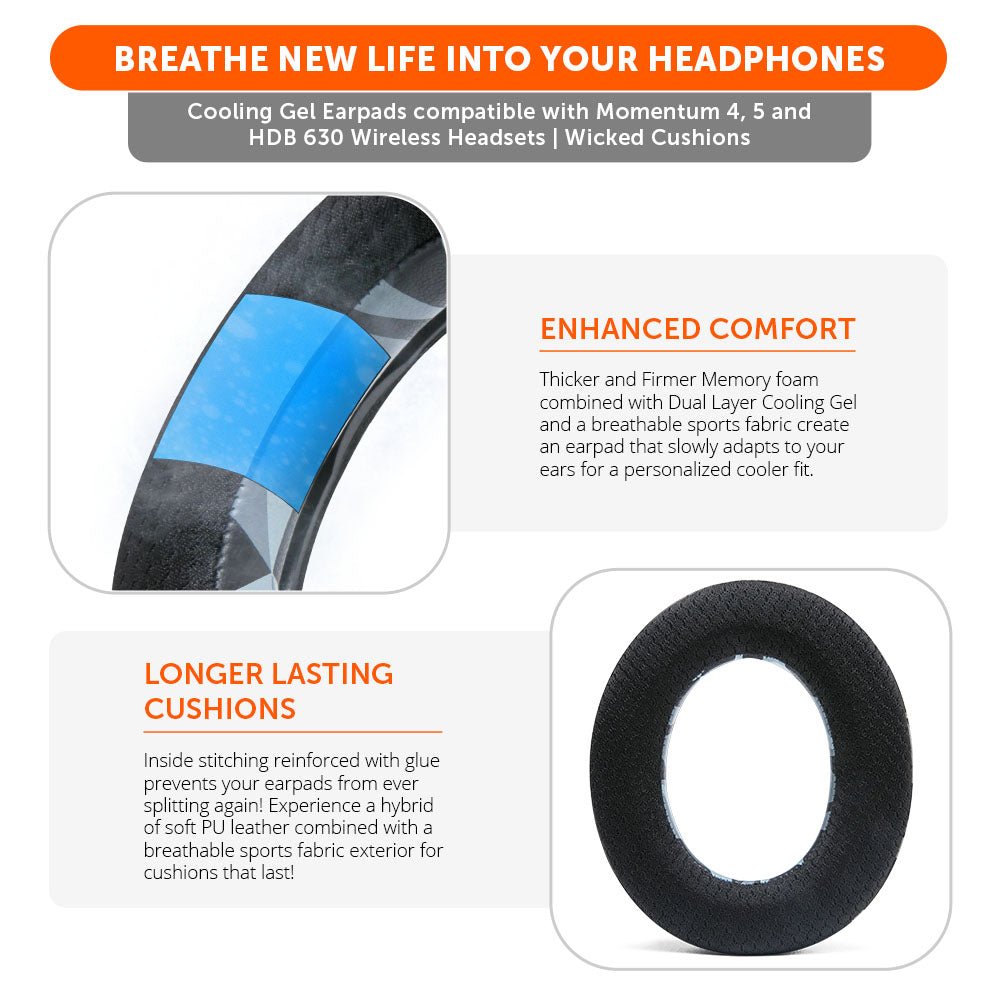 Sennheiser Momentum 4, 5 & HDB 630 Earpads - WC FreeZe Cooling GelCooling Gel Ear PadsTorqelo.com