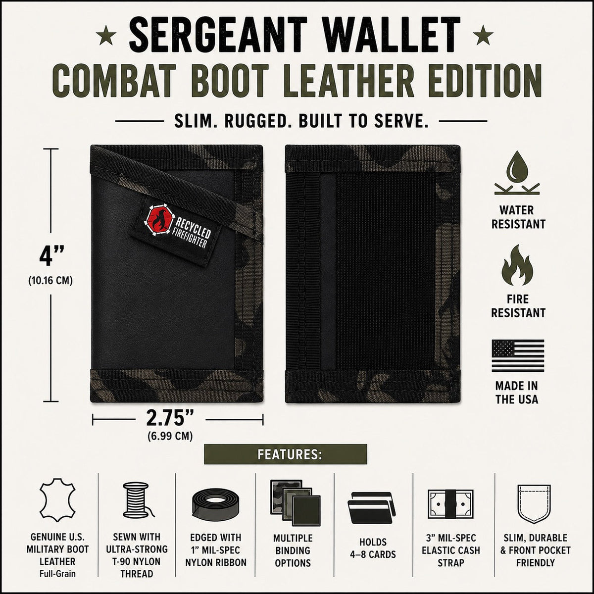 Sergeant Wallet - Combat Boot Leather Edition by Recycled Firefighter
