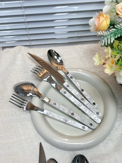 Set Of 10 Pcs Modern Nebula Cutlery, Bistrot Style Rivet Flatware Set by Inspecial Home