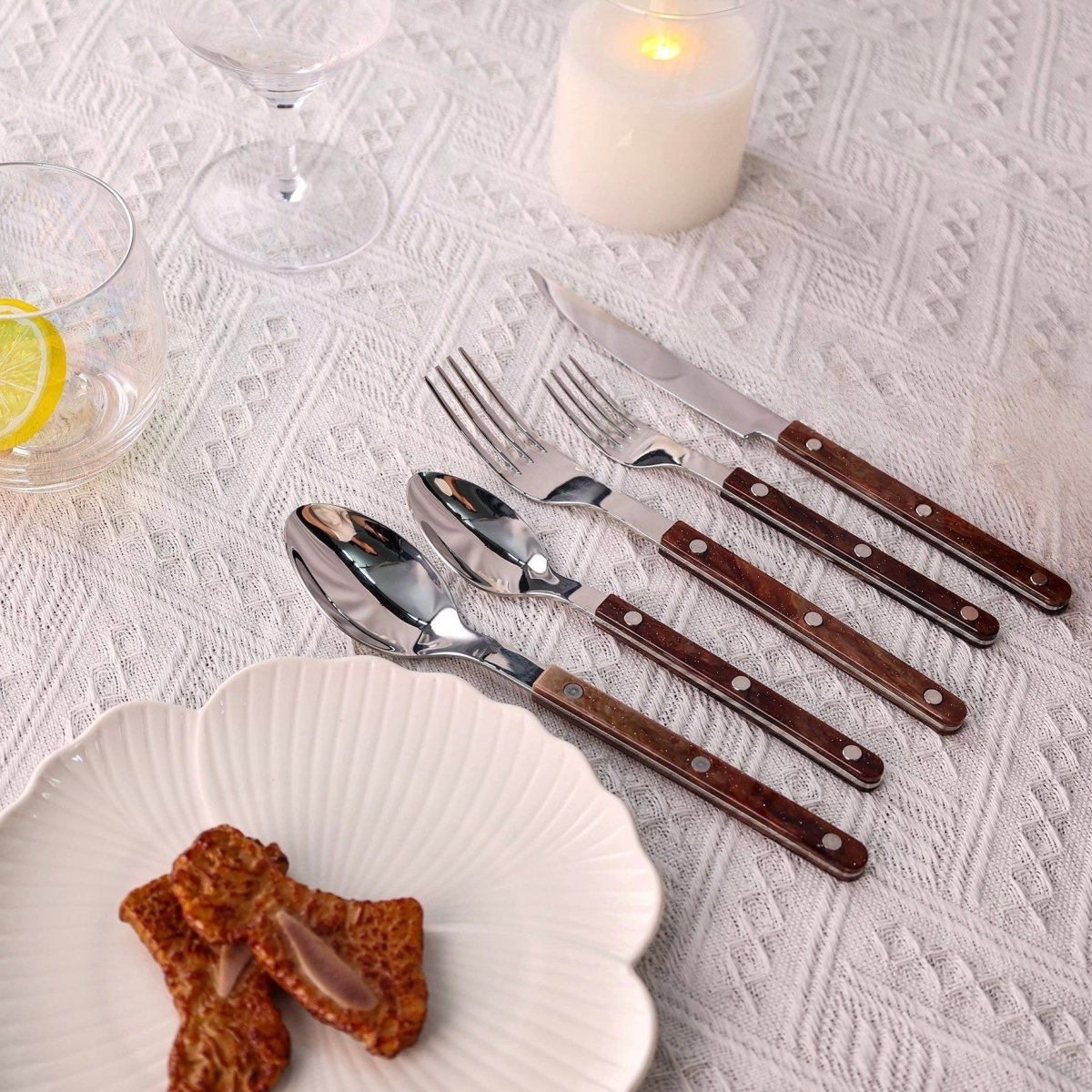 Set Of 10 Pcs Modern Nebula Cutlery, Bistrot Style Rivet Flatware Set by Inspecial Home