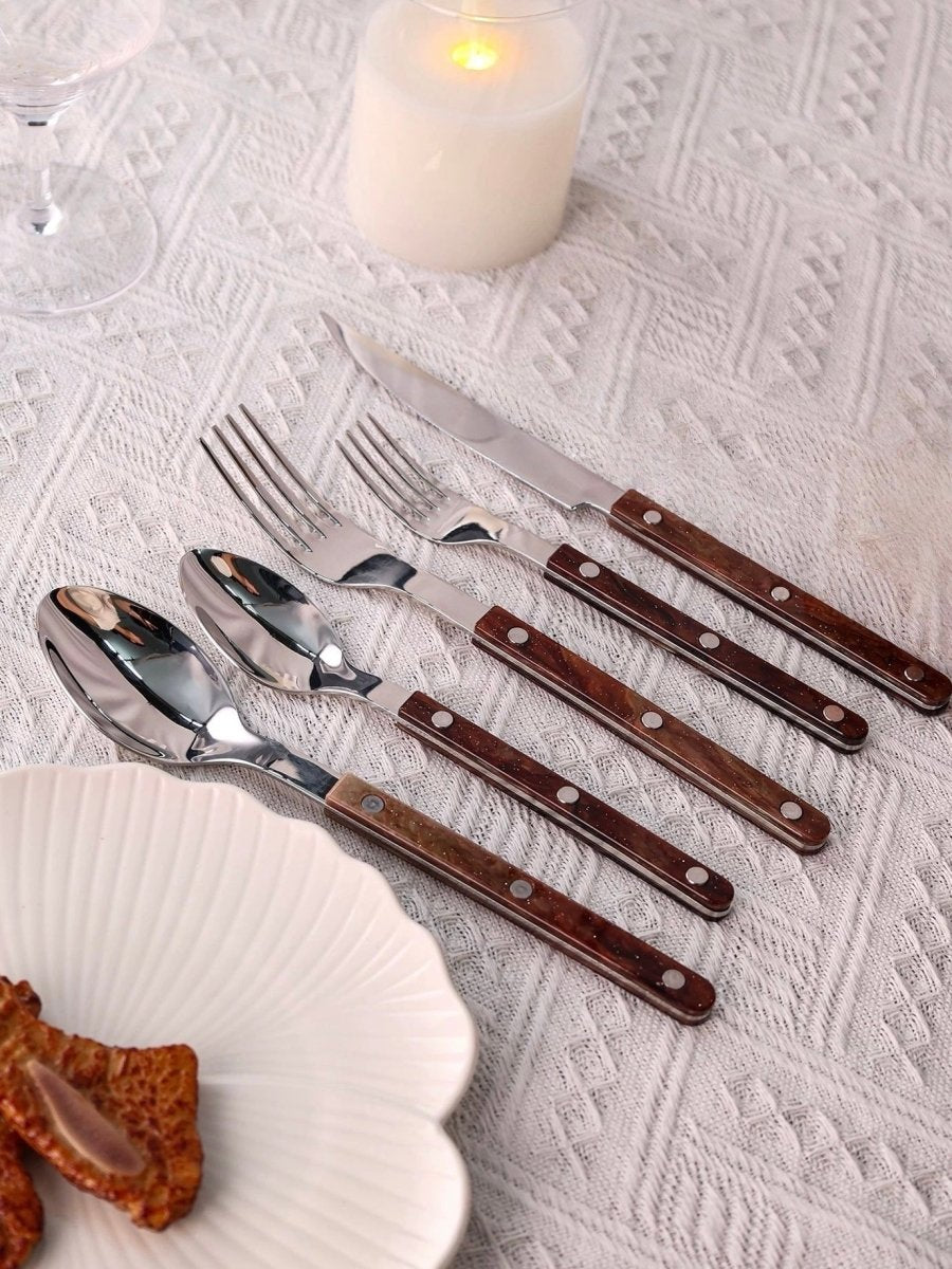 Set Of 10 Pcs Modern Nebula Cutlery, Bistrot Style Rivet Flatware Set by Inspecial Home