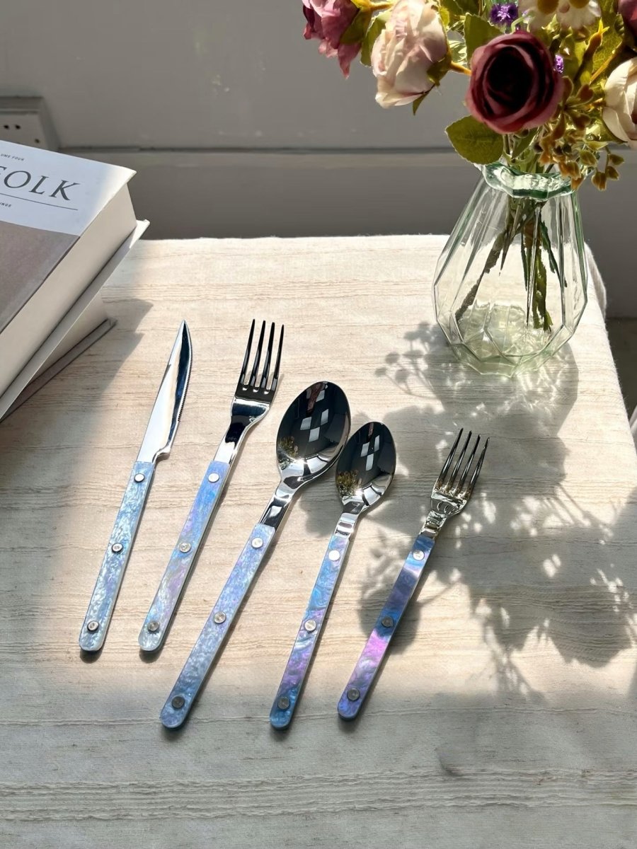 Set Of 10 Pcs Modern Nebula Cutlery, Bistrot Style Rivet Flatware Set by Inspecial Home