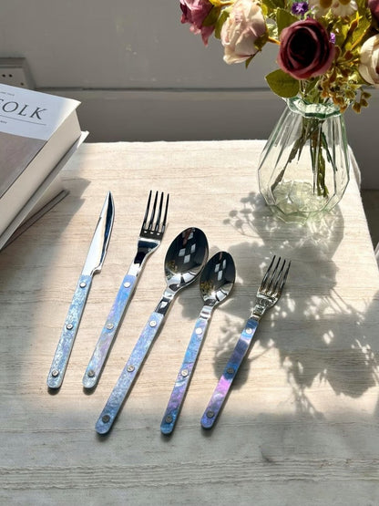 Set Of 10 Pcs Modern Nebula Cutlery, Bistrot Style Rivet Flatware Set by Inspecial Home