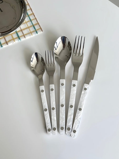 Set Of 10 Pcs Modern Nebula Cutlery, Bistrot Style Rivet Flatware Set by Inspecial Home