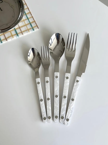 Set Of 10 Pcs Modern Nebula Cutlery, Bistrot Style Rivet Flatware Set by Inspecial Home