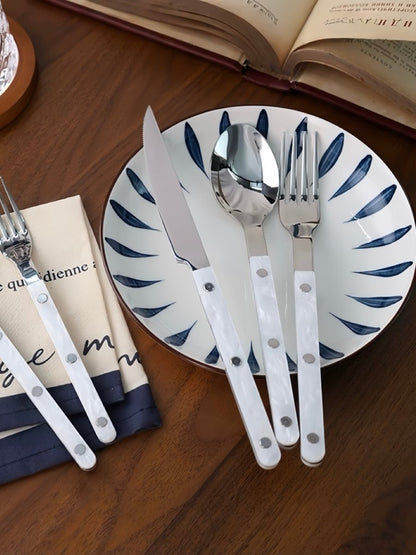 Set Of 10 Pcs Modern Nebula Cutlery, Bistrot Style Rivet Flatware Set by Inspecial Home