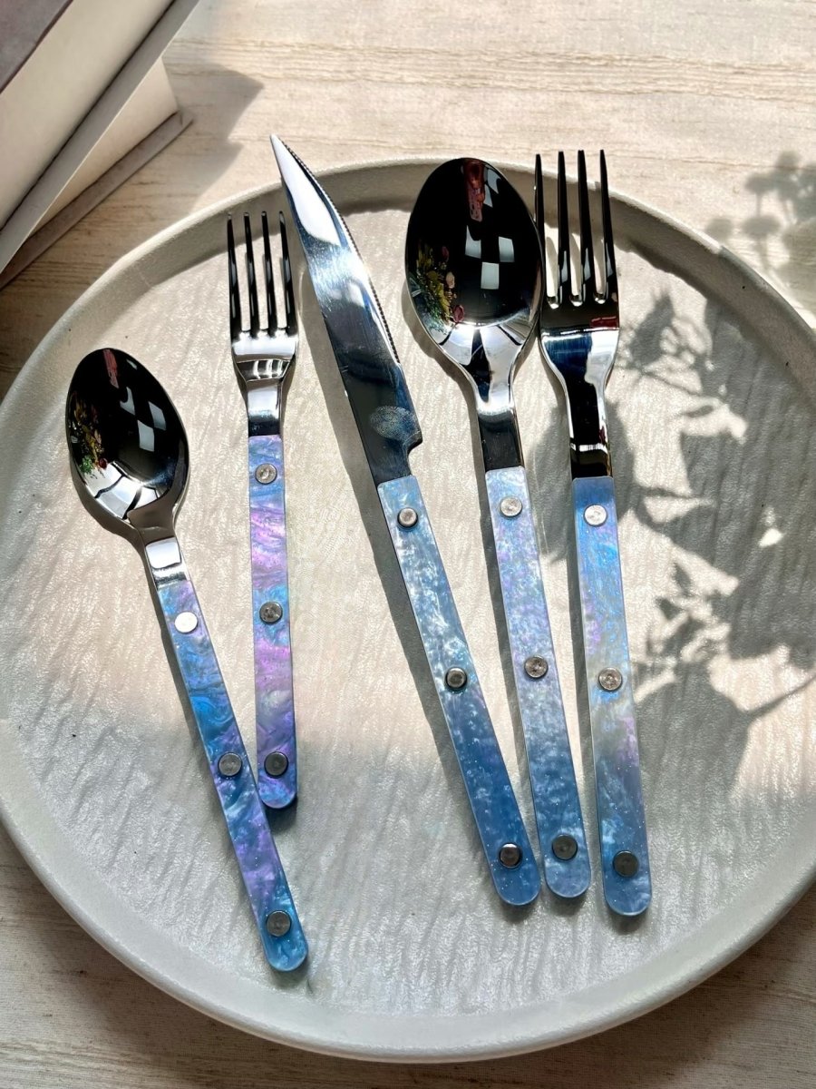 Set Of 10 Pcs Modern Nebula Cutlery, Bistrot Style Rivet Flatware Set by Inspecial Home