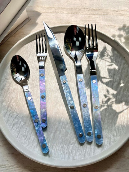 Set Of 10 Pcs Modern Nebula Cutlery, Bistrot Style Rivet Flatware Set by Inspecial Home