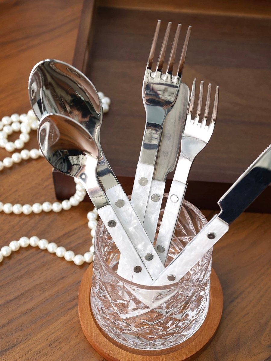 Set Of 10 Pcs Modern Nebula Cutlery, Bistrot Style Rivet Flatware Set by Inspecial Home