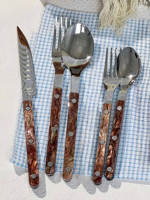Set Of 10 Pcs Modern Nebula Cutlery, Bistrot Style Rivet Flatware Set by Inspecial Home