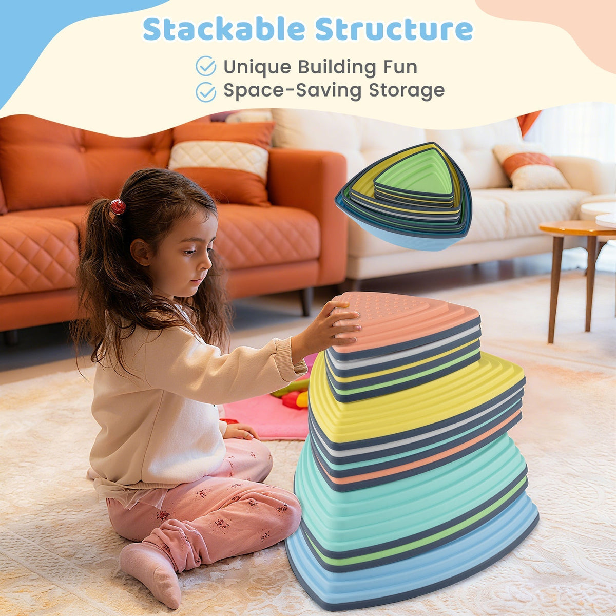 Set of 11 Stepping Stones for Kids Non-Slip Balance Stones with Storage BagTorqelo.com