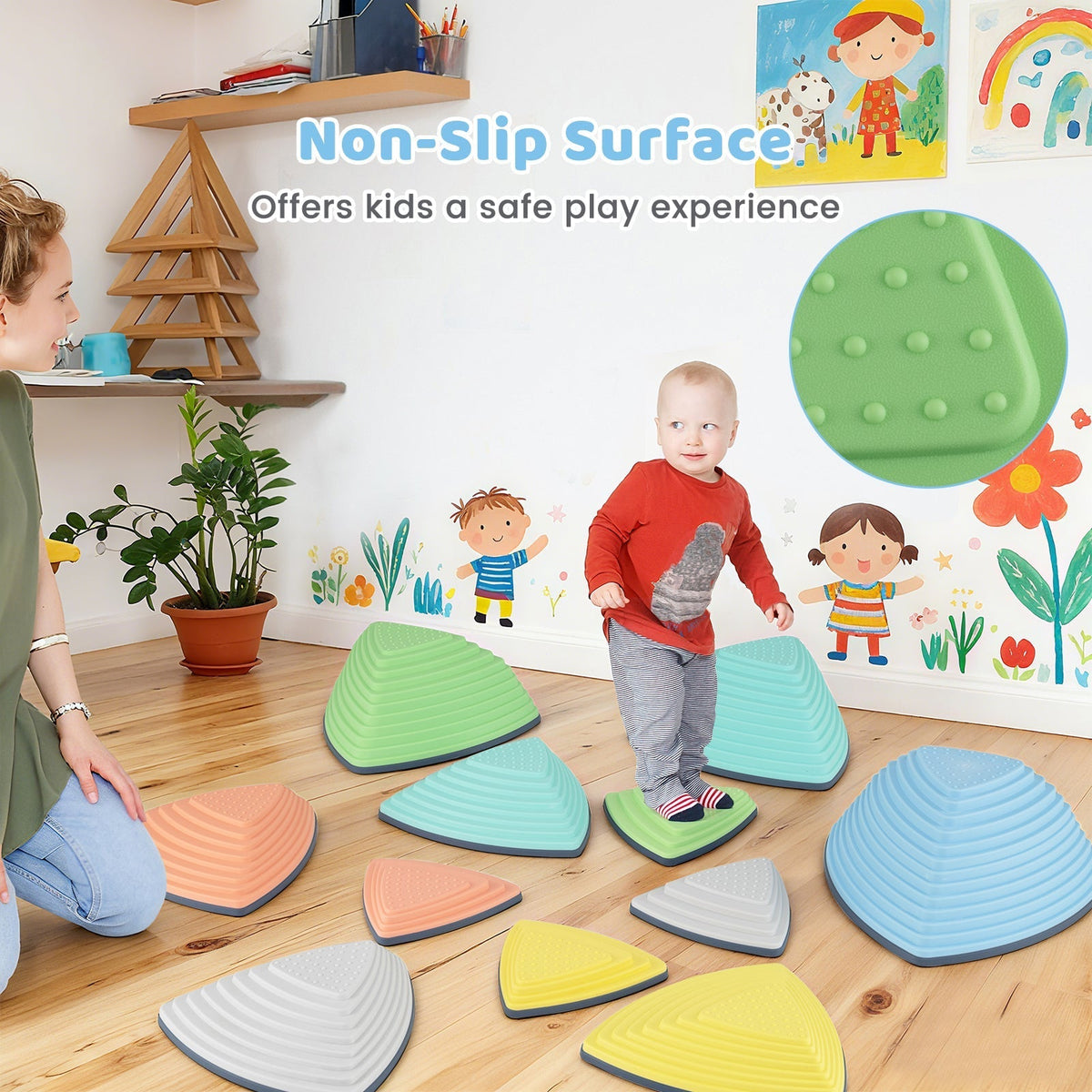 Set of 11 Stepping Stones for Kids Non-Slip Balance Stones with Storage BagTorqelo.com