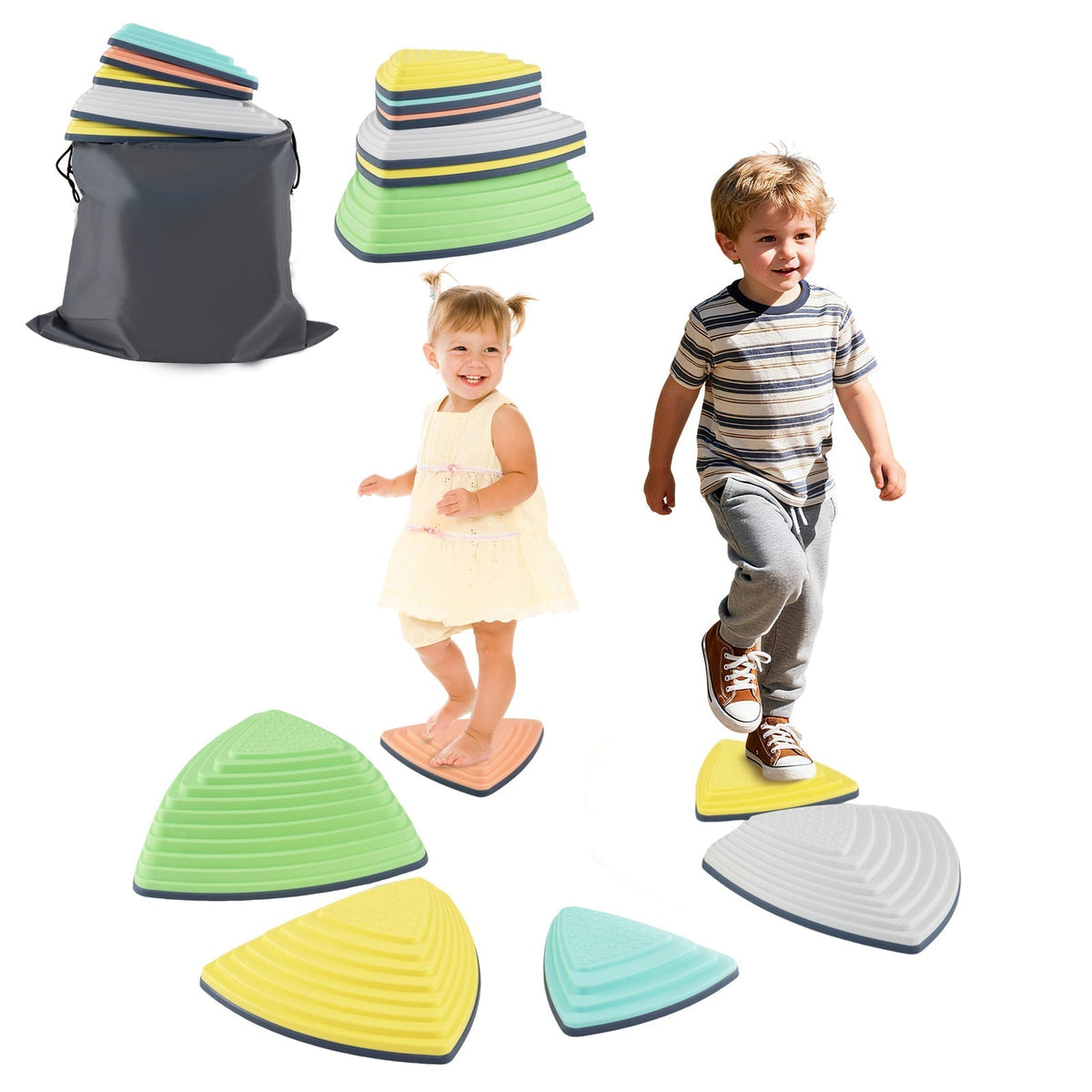 Set of 11 Stepping Stones for Kids Non-Slip Balance Stones with Storage BagTorqelo.com