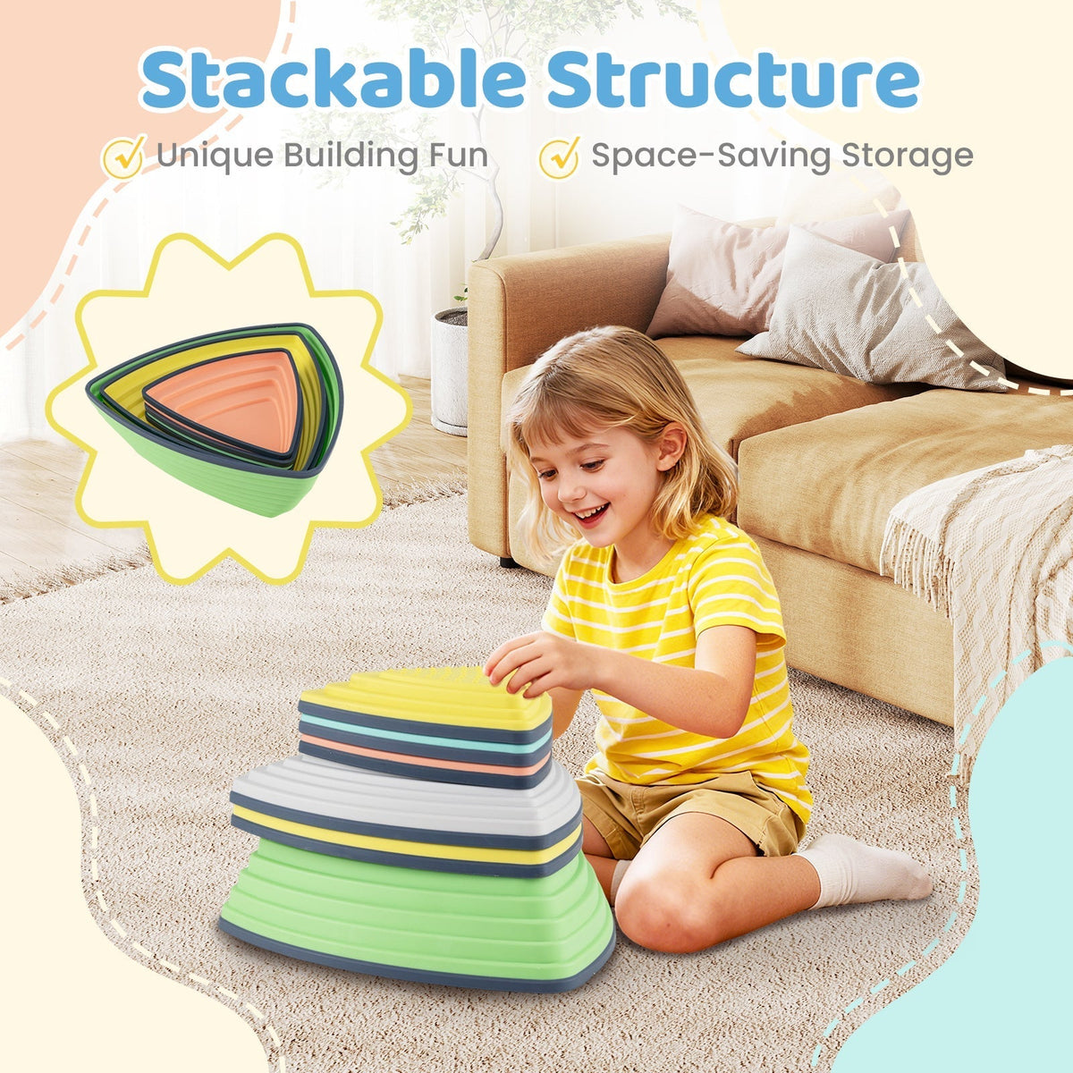 Set of 11 Stepping Stones for Kids Non-Slip Balance Stones with Storage BagTorqelo.com