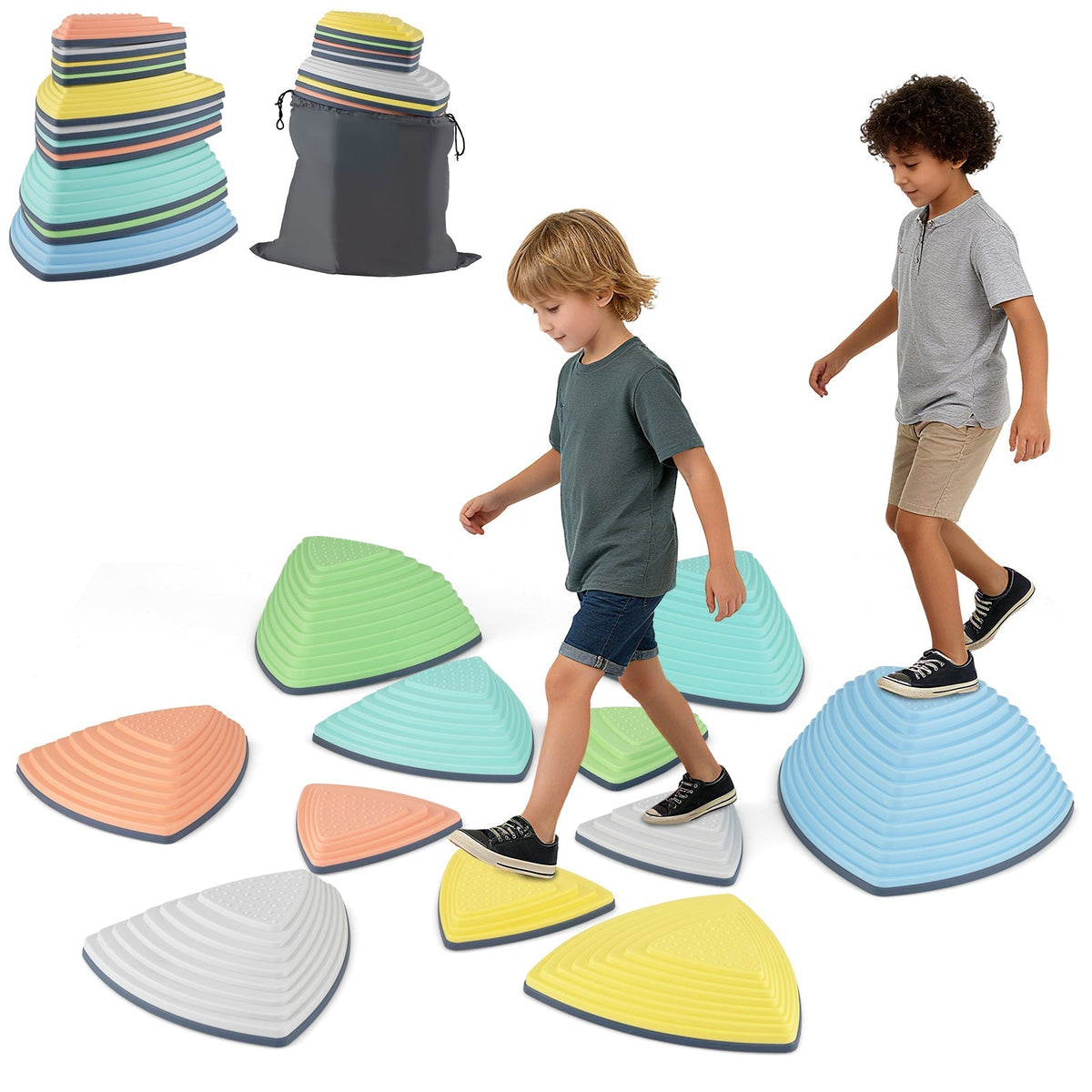 Set of 11 Stepping Stones for Kids Non-Slip Balance Stones with Storage BagTorqelo.com