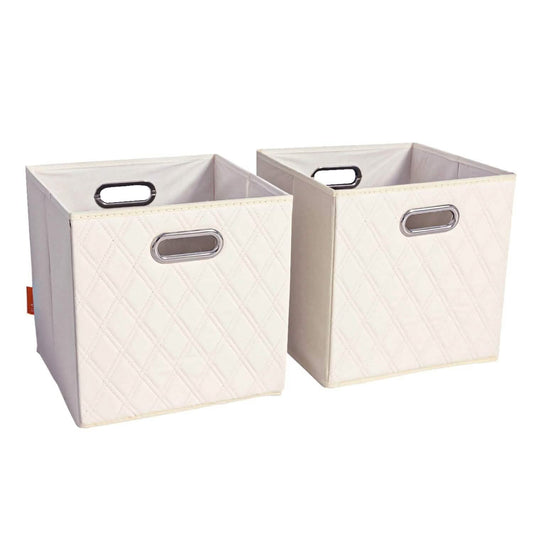 Set of 2: 11-13" Foldable Diamond Patterned Faux Leather Storage Cube Bins by EasyOptionXY