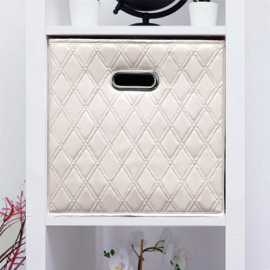 Set of 2: 11-13" Foldable Diamond Patterned Faux Leather Storage Cube Bins by EasyOptionXY