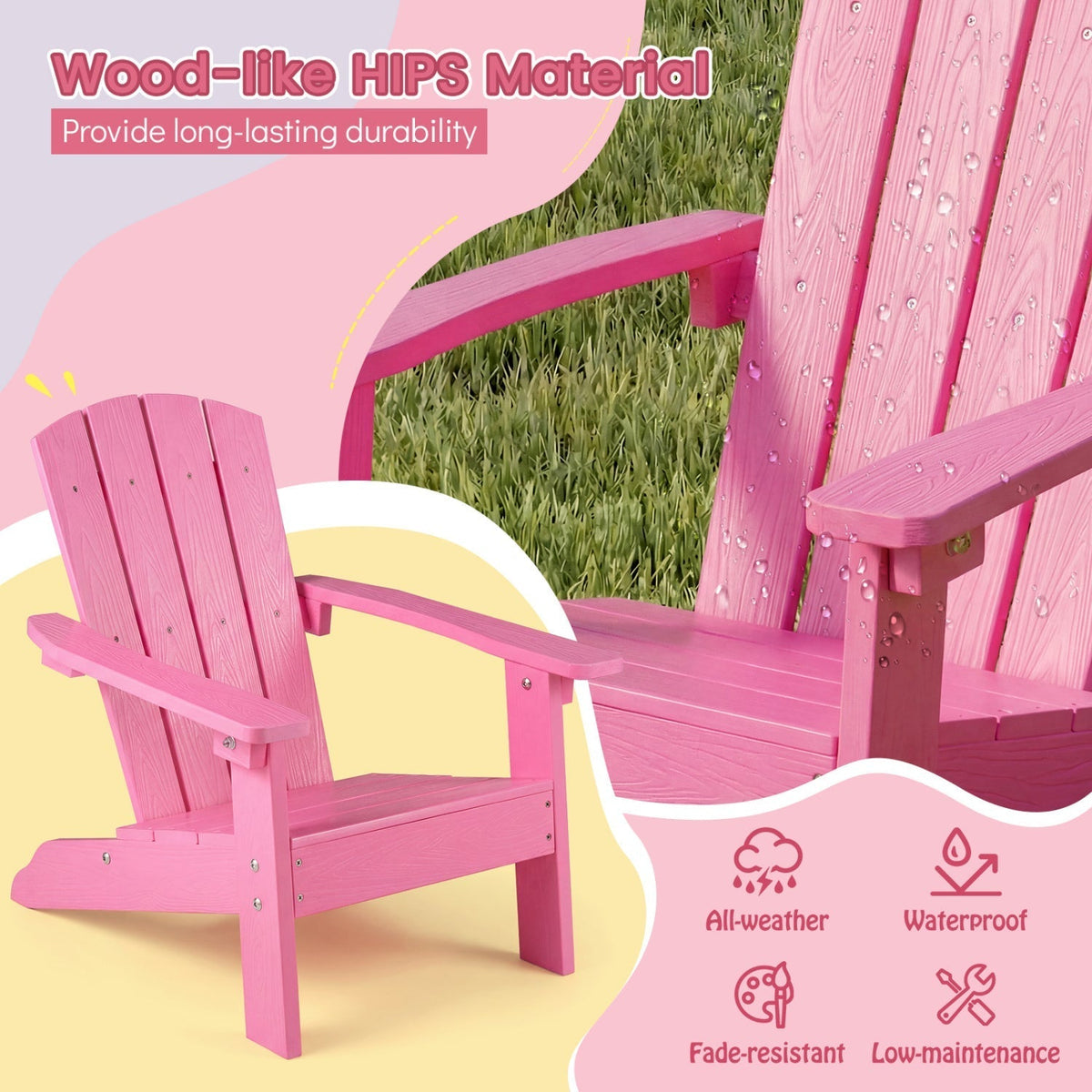 Set of 2 Kid's Adirondack Chair with with High Backrest and ArmrestsTorqelo.com
