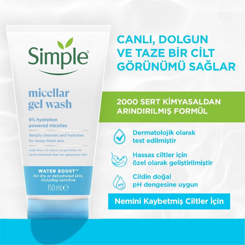 Simple Water Boost Micellar Facial Cleansing Gel 150 mlSkincareTorqelo.com