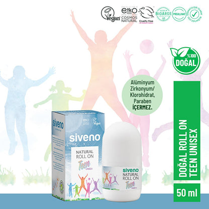 Siveno Natural Teen Unisex Roll On Deodorant - 50ml, Non-Irritating, Potassium Alum, Sensitive Skin FriendlyDeodorantTorqelo.com