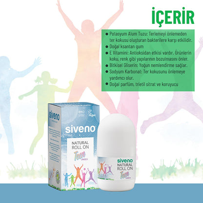 Siveno Natural Teen Unisex Roll On Deodorant - 50ml, Non-Irritating, Potassium Alum, Sensitive Skin FriendlyDeodorantTorqelo.com