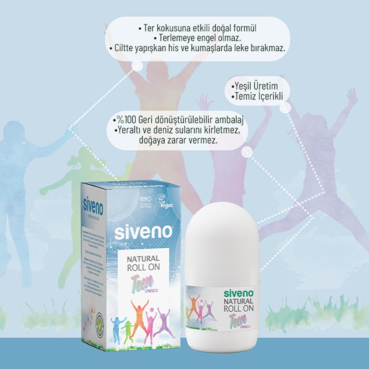 Siveno Natural Teen Unisex Roll On Deodorant - 50ml, Non-Irritating, Potassium Alum, Sensitive Skin FriendlyDeodorantTorqelo.com