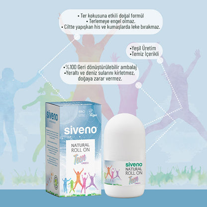 Siveno Natural Teen Unisex Roll On Deodorant - 50ml, Non-Irritating, Potassium Alum, Sensitive Skin FriendlyDeodorantTorqelo.com
