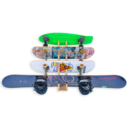Four-Board Skateboard and Snowboard Bamboo Wall Rack by COR Surf