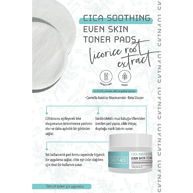 Skin401 Cica Soothing Even Skin Toner Pads 100 Pcs by Beauty Care Bag